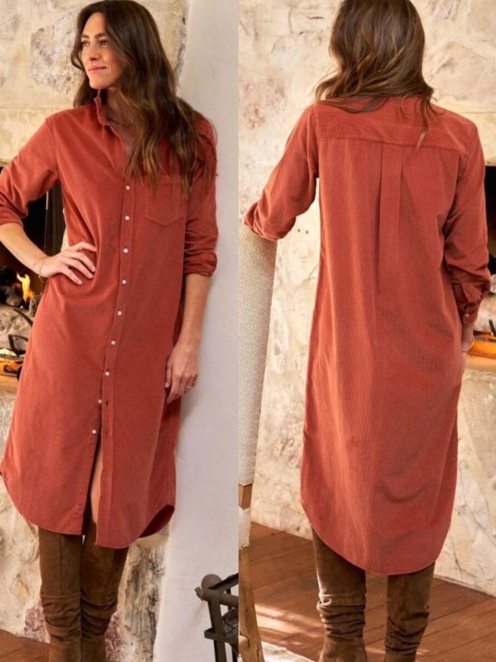 NWOT Frank & Eileen Rory Dress Spice Red Orange Italian Corduroy Maxi